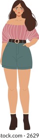 Illustration of a girl in full length wearing contemporary clothing in a modern flat design style. Ideal for fashion and trendy visuals, the image showcases modern style.