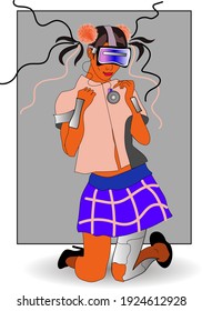 illustration of a girl from the future. Science fiction. A girl with a prosthetic leg. cyberpunk illustration