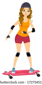 Illustration of a Girl Getting Ready to Do Some Longboarding