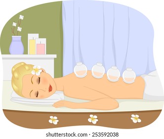 Illustration of a Girl Going Through a Ventosa Therapy Session