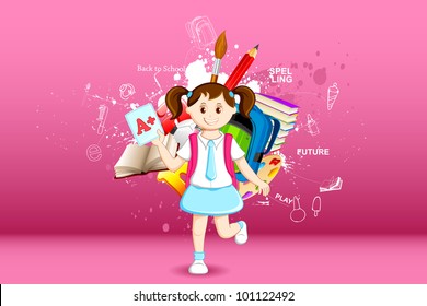 illustration of girl with grade sheet on education background