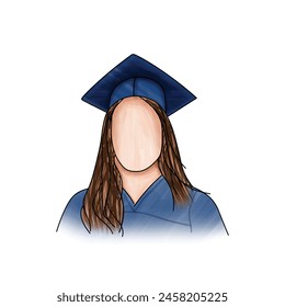 Illustration of Girl in Graduate Hat, graduation hat with tassel