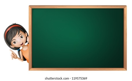 illustration of a girl and a green board on a white background
