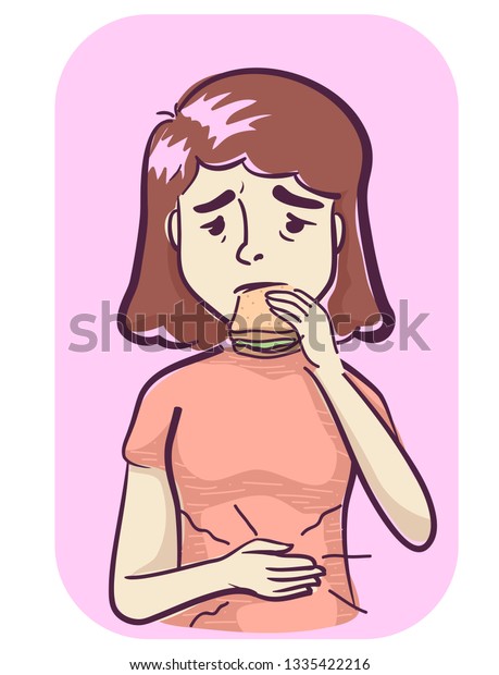 Illustration Girl Growling Stomach Eating Sandwich Stock Vector ...