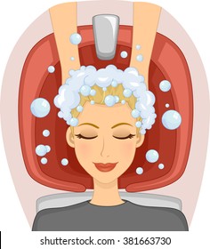 Illustration of a Girl Having Her Hair Shampooed at a Salon
