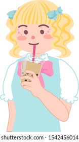 Illustration of a girl having a tapioca drink.