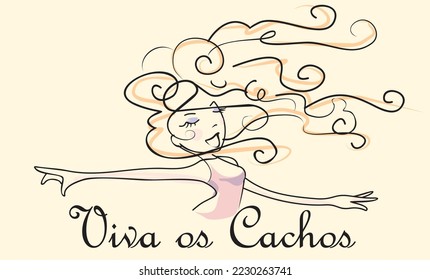 illustration of a girl with her hair blowing in the wind and the text "long live the curls"