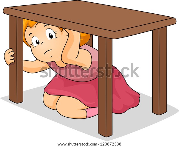 テーブルの下に隠れている女の子のイラスト のベクター画像素材 ロイヤリティフリー