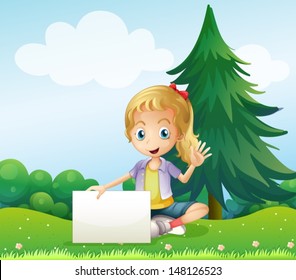 Illustration of a girl at the hill holding an empty signage