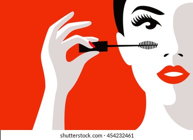 Illustration girl in his hand mascara