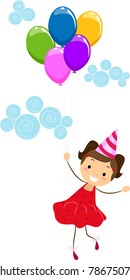Illustration of a Girl Holding Balloons