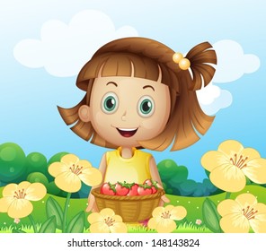 Illustration of a girl holding a basket of fruits