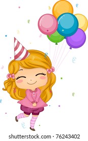 Illustration of a Girl Holding Birthday Balloons