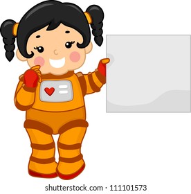 Illustration of a Girl Holding a Blank Board While Dressed in a Spacesuit