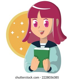 Illustration of a girl holding a book