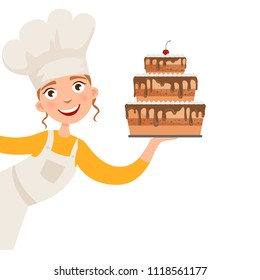 
Illustration of a girl holding a cake.