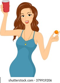 Illustration of a Girl Holding a Cup of a Beer and a Ping Pong Ball