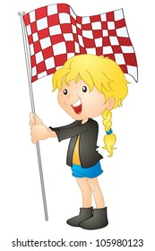 illustration of a girl holding flag on a white background