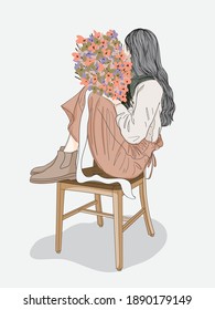 An illustration girl holding flowers as bridesmaid