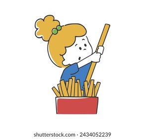 Illustration of a girl holding French fries