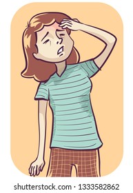 Illustration of a Girl Holding Her Head with Mild Headache