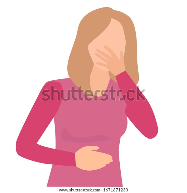 吐き気を催す女の子のイラスト 妊娠中の吐き気 嘔吐 胃が痛み 痙攣を吐く 女の体調が悪い 白い背景にベクター画像 のベクター画像素材 ロイヤリティフリー