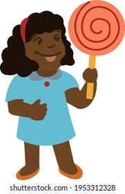 Illustration of a girl holding a large lollipop
