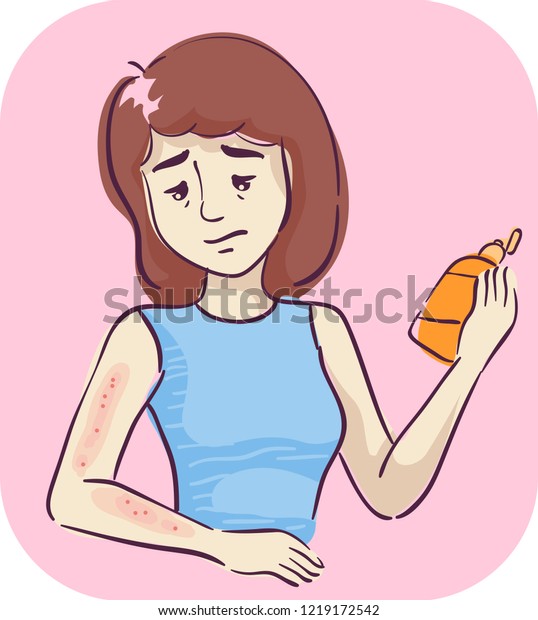 Illustration Girl Holding Lotion Bottled Product Stock Vector (Royalty ...