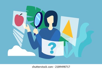 Illustration of girl holding magnify glass