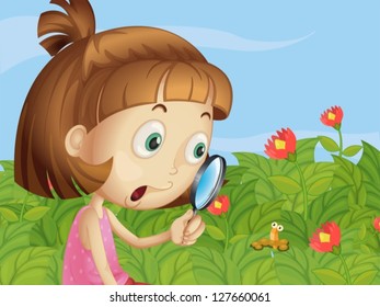 Illustration of a girl holding a magnifying lens