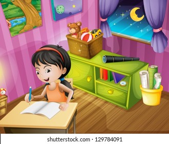 Illustration of a girl holding a pencil