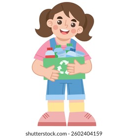 Illustration of girl holding recyclables with a smile