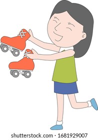 Illustration of a girl holding a roller skate.