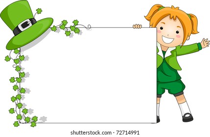 Illustration of a Girl Holding a St. Patrick-themed Banner