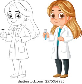 Illustration of a girl holding a test tube