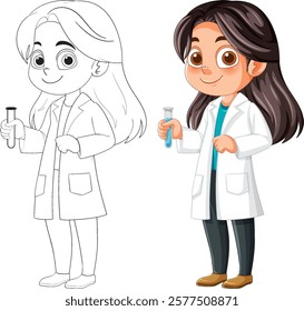 Illustration of a girl holding a test tube