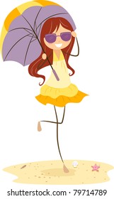 Illustration of a Girl Holding an Umbrella