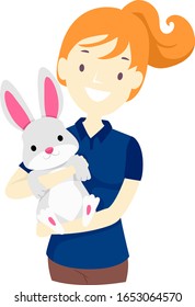 Illustration of a Girl Hugging and Carrying Her Pet Rabbit