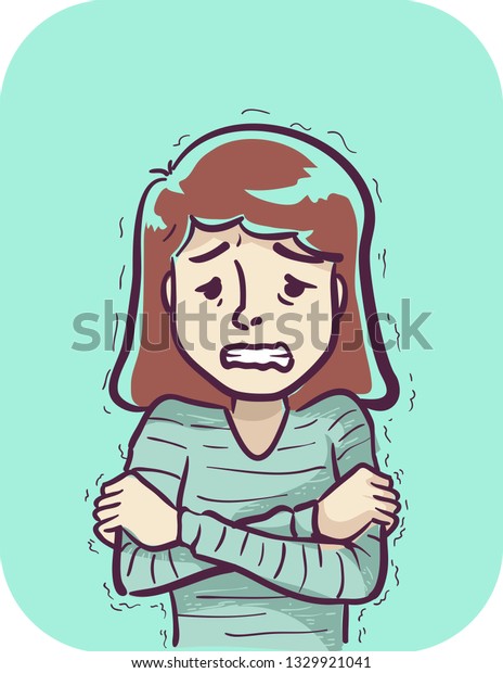 Illustration Girl Hugging Herself Shaking Due Stock Vector (Royalty ...