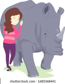 Illustration of a Girl Hugging a Rhinoceros in a Wildlife Rehabilitation Center