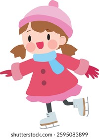 Illustration of a girl ice skating. Figure skating.  Cute, fun. Vector illustration.