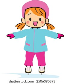 Illustration of a girl ice skating. Vector Illustration.