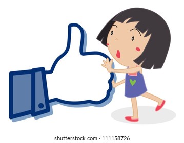 Illustration of a girl with icon