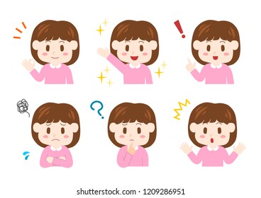 Illustration of girl: icons set