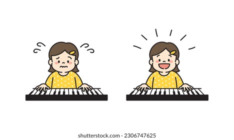 Illustration of Girl Improved in Playing The Piano