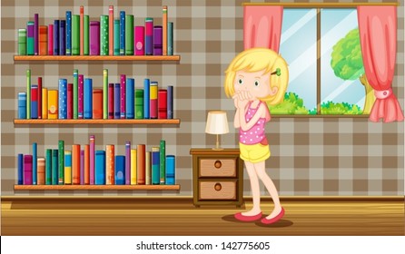 Illustration of a girl inside a house full of books