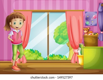 Illustration of a girl inside the house with her toys