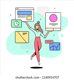 illustration of a girl and the interface