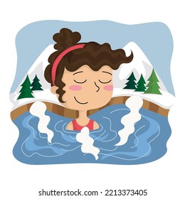 Illustration of a girl irl relaxing in a spa after a day of skiing
