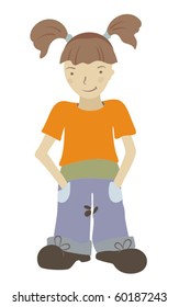 illustration girl with jeans and orange shirt